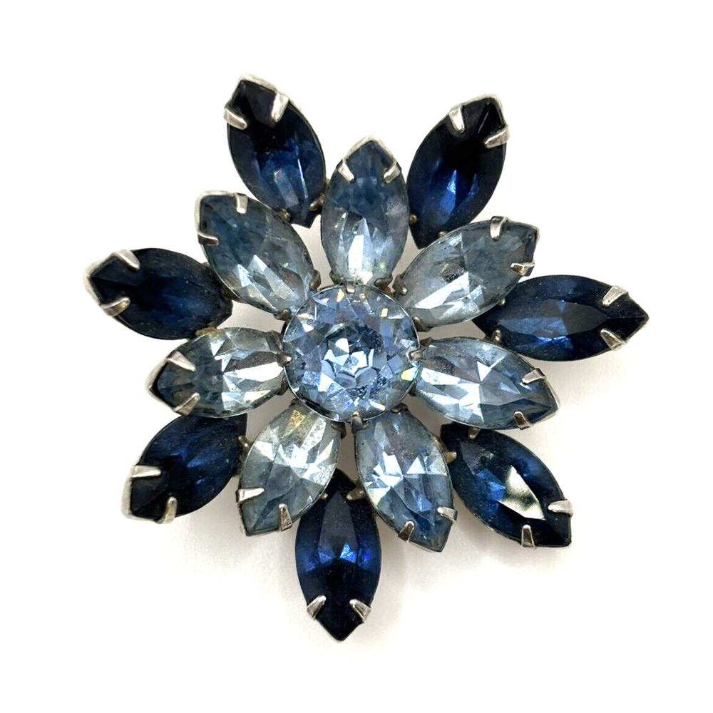 Vintage Rhinestone Brooch Blue‎ Starburst (slightly cloudy) J1-3004